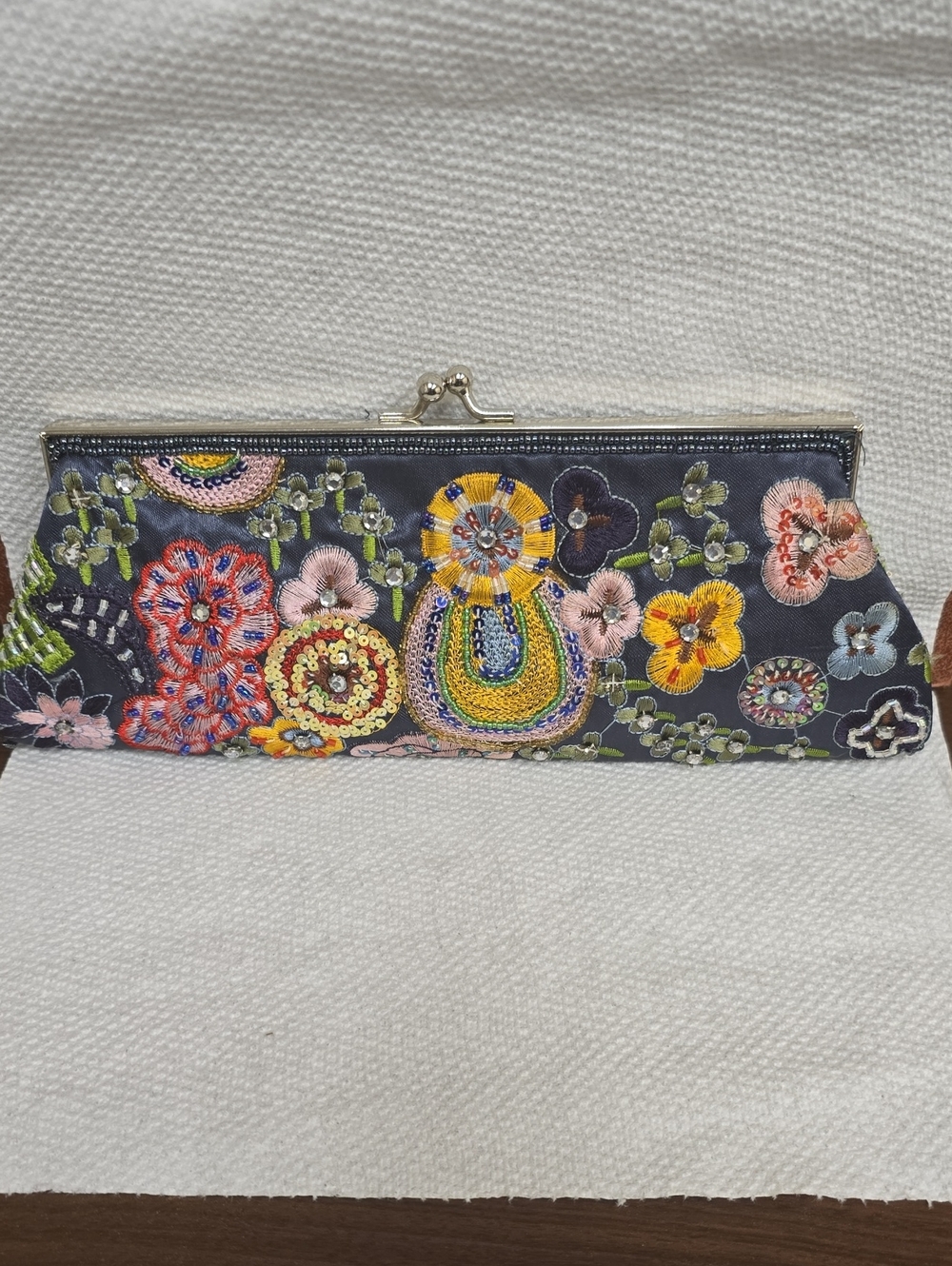 Vintage Style Floral Beaded Embroidered Satin Evening Clutch